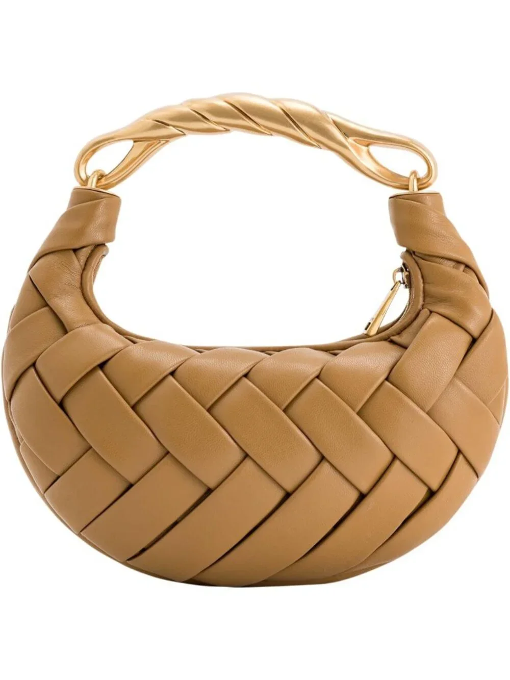 👜Women's Brown Orla Woven Top Zipper Handle Bag Gold Twist Handle Purse